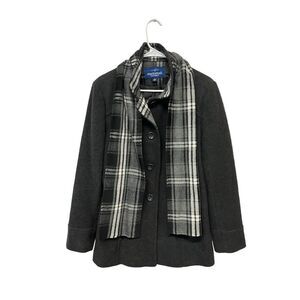 Mackintosh New England‎ | Black Wool Blend Coat Jacket w/ Plaid Scarf M
